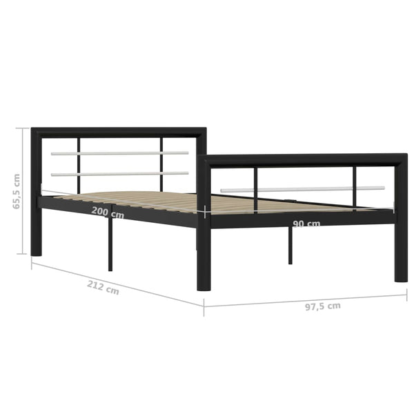 vidaXL Bed Frame Black and White Metal 100 x 200 cm
