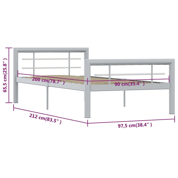 vidaXL Bed Frame Gray and White Metal 90x200 cm