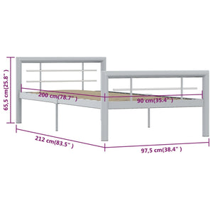 vidaXL Bed Frame Gray and White Metal 90x200 cm