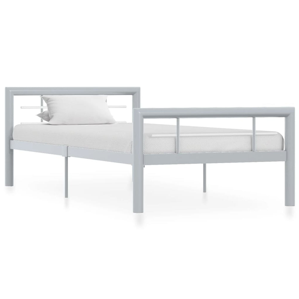 vidaXL Bed Frame Grey and White Metal 100 x 200 cm