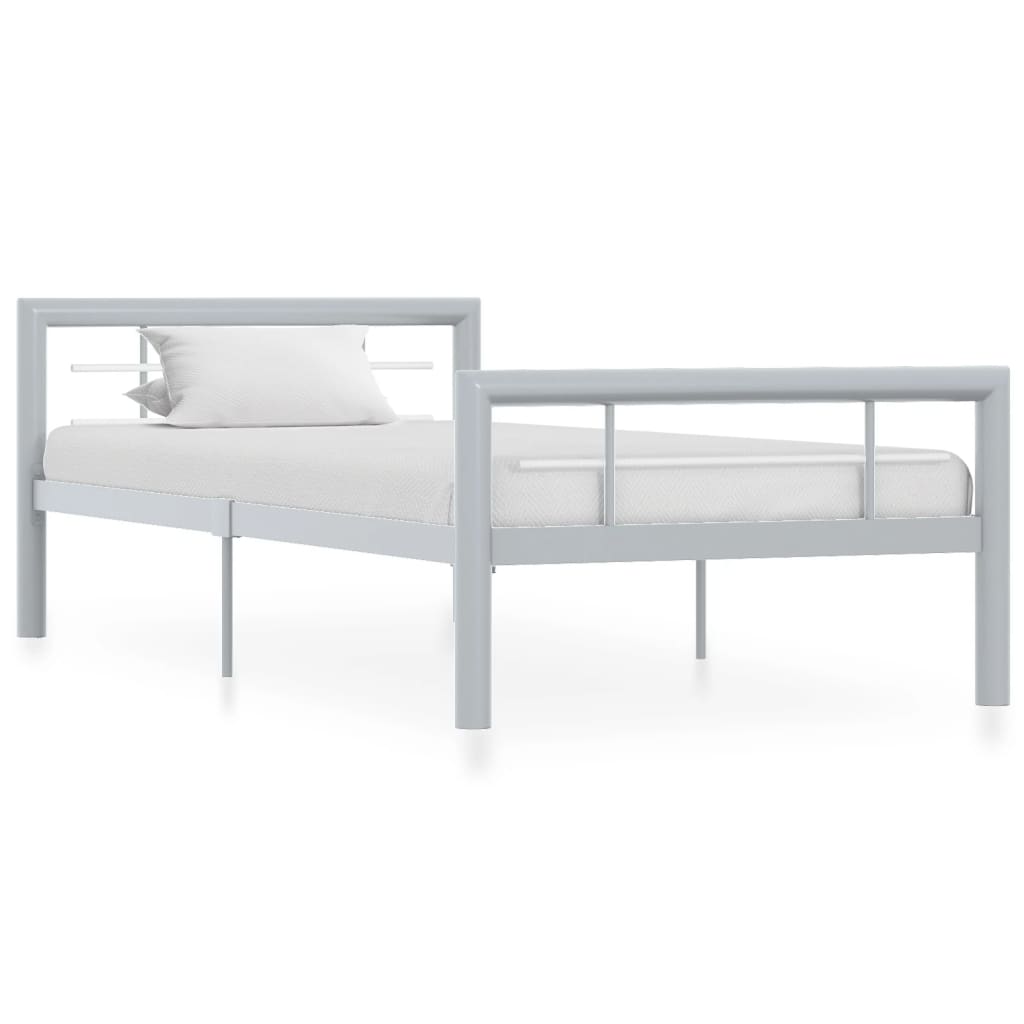 vidaXL Bed Frame Grey and White Metal 100 x 200 cm