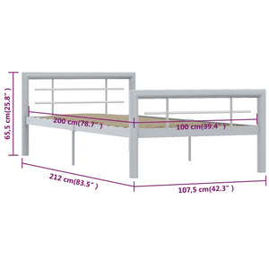 vidaXL Bed Frame Grey and White Metal 100 x 200 cm