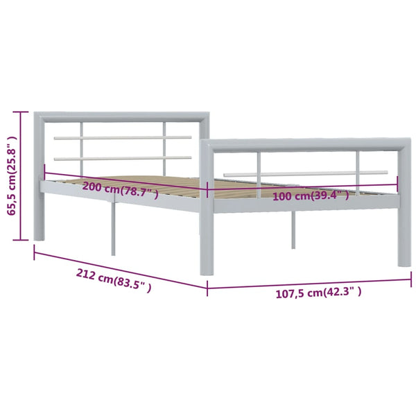 vidaXL Bed Frame Grey and White Metal 100 x 200 cm