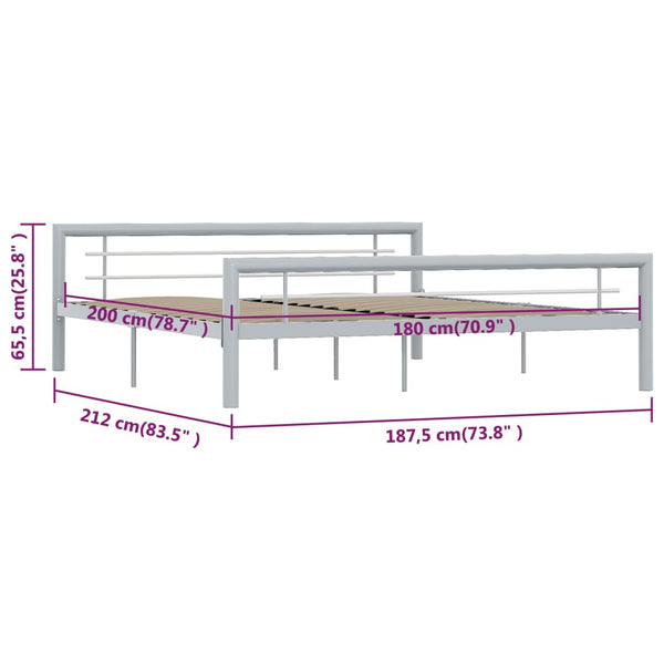 vidaXL Bed Frame Grey and White Metal 180 x 200 cm