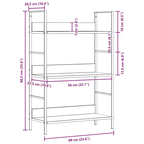 vidaXL Bookshelf with 3 Shelves Black 60x27.6x90.5 cm Engineered Wood