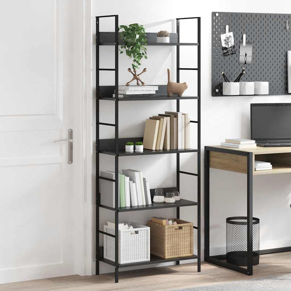 vidaXL Bookcase 5 Tiers Black 60x27.6x158.5 cm Engineered Wood