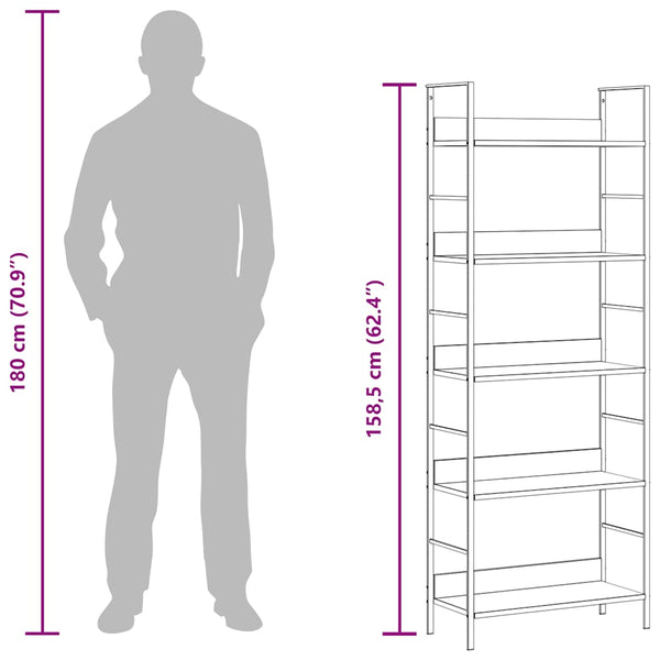 vidaXL Bookcase 5 Tiers Black 60x27.6x158.5 cm Engineered Wood