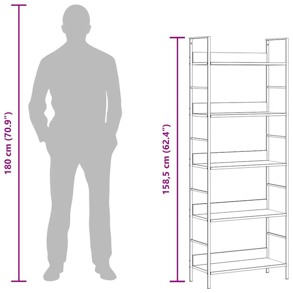 vidaXL Bookcase 5 Shelves White 60x27.6x158.5 cm Engineered Wood