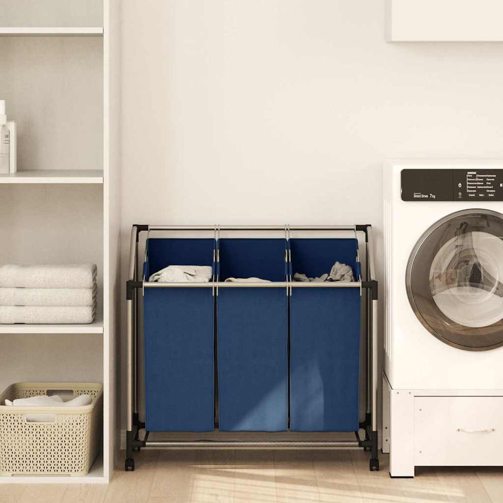 vidaXL Laundry Sorter with 3 Bags Blue Steel