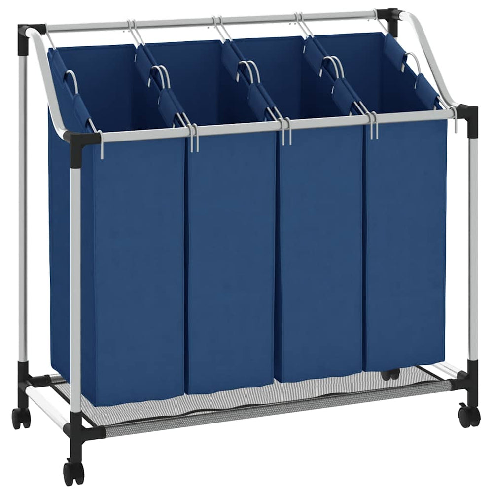 vidaXL Laundry Sorter with 4 Bags Blue Steel