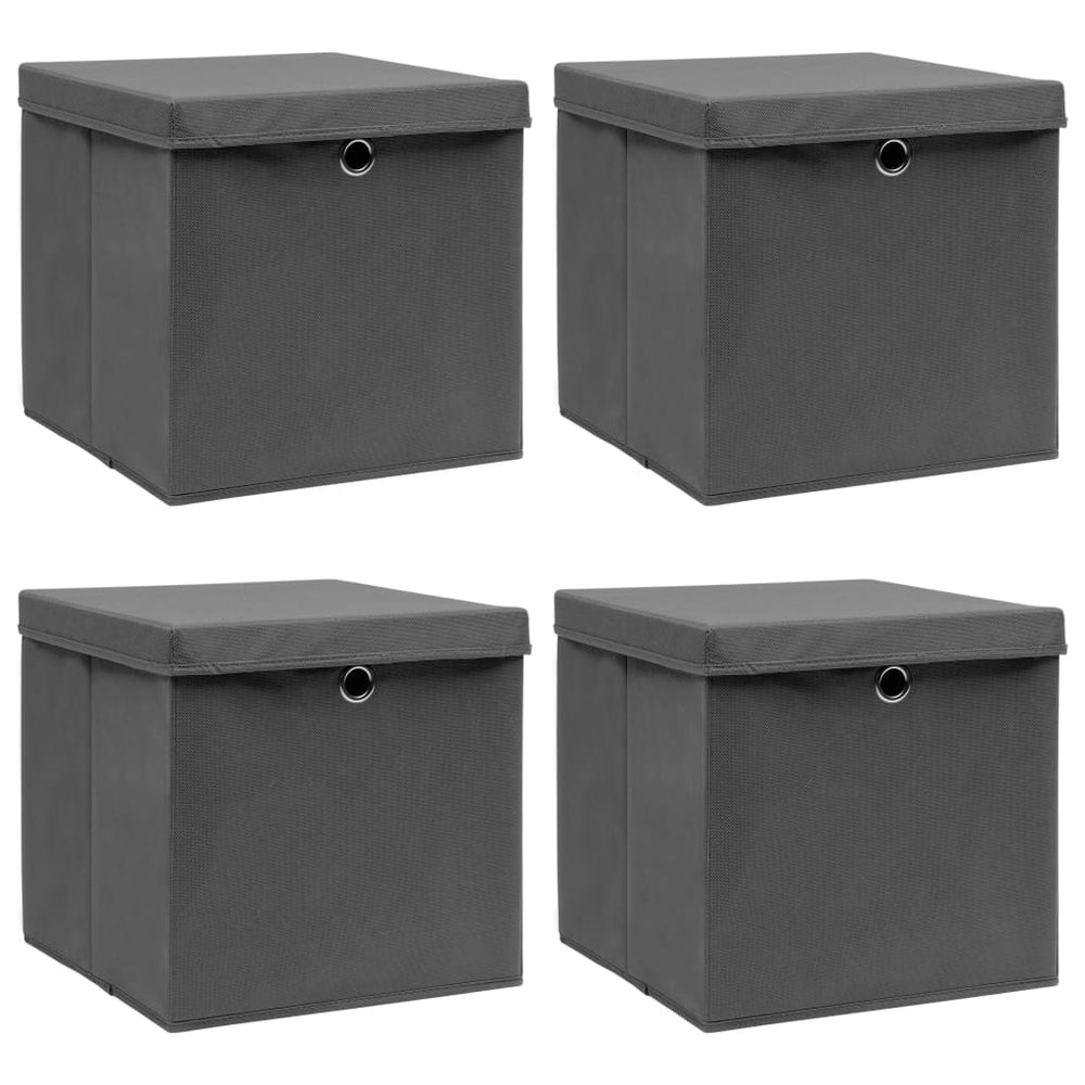 vidaXL Storage Boxes with Lids 4 pcs. Grey 32x32x32 cm Fabric