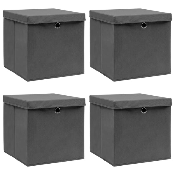 vidaXL Storage Boxes with Lids 4 pcs. Grey 32x32x32 cm Fabric