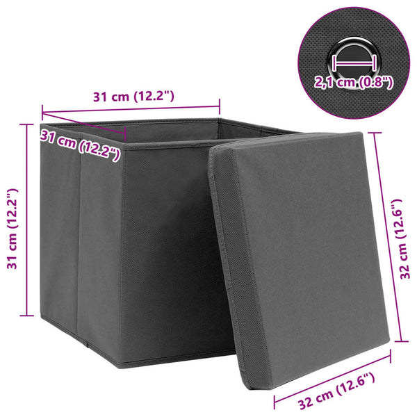 vidaXL Storage Boxes with Lids 4 pcs. Grey 32x32x32 cm Fabric