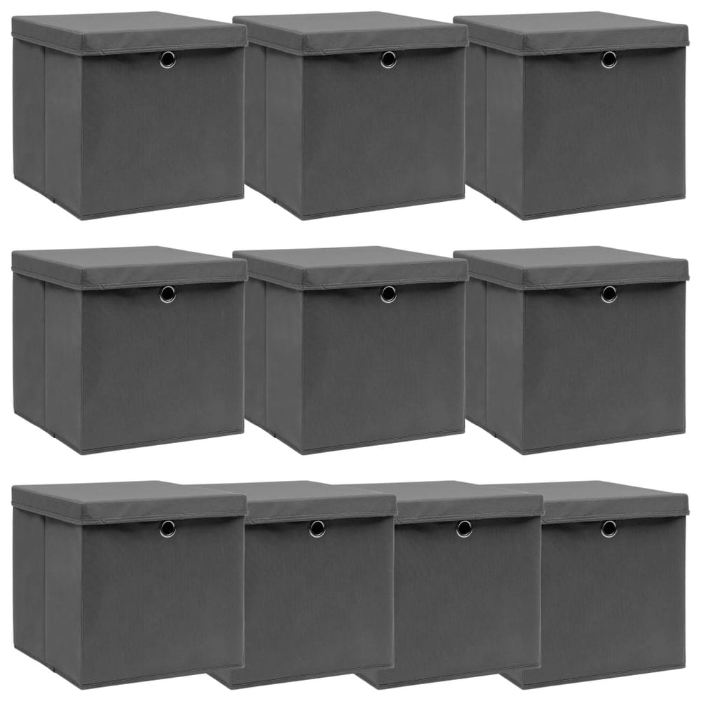 vidaXL Storage Boxes with Lids 10 pcs. Grey 32x32x32 cm Fabric
