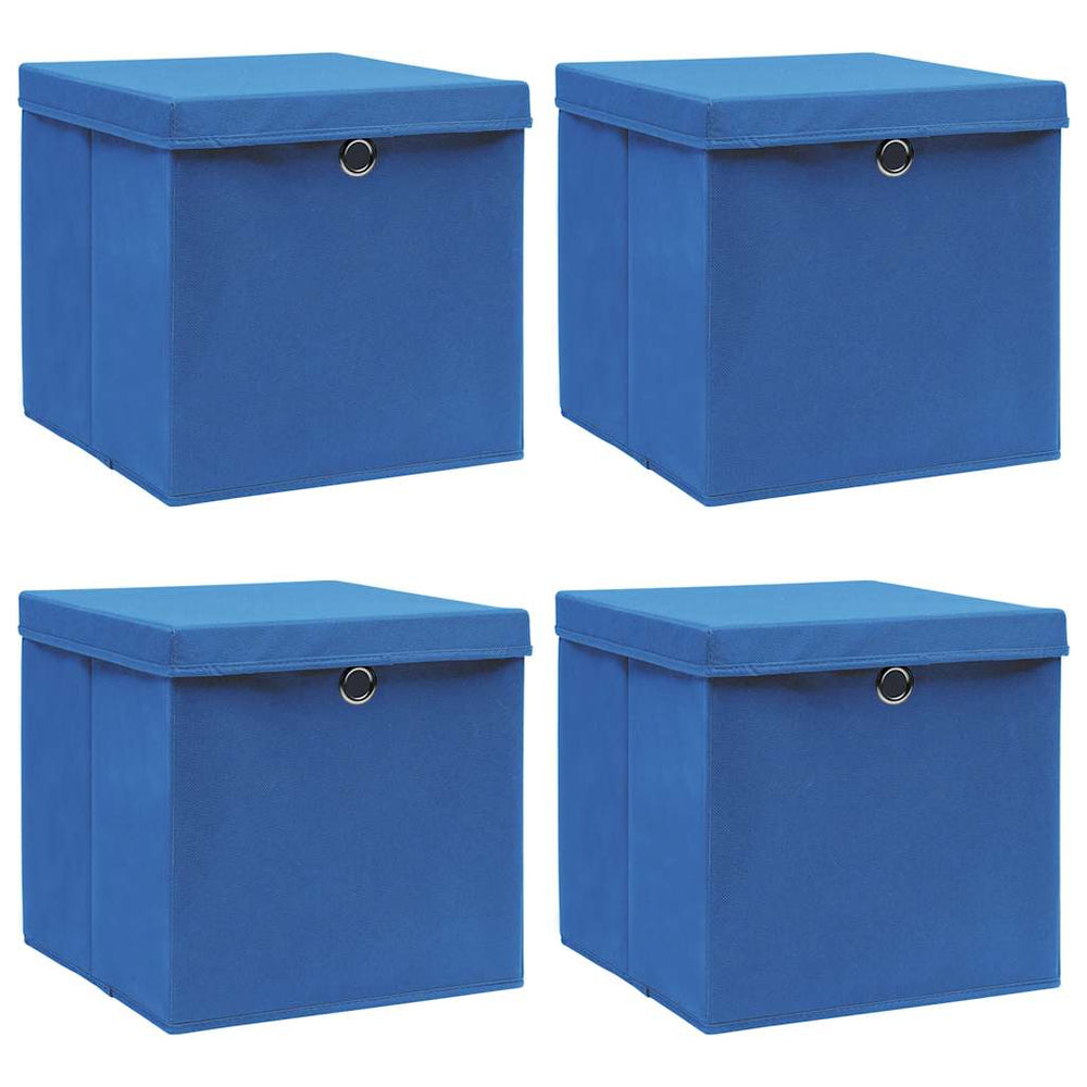 vidaXL Storage Boxes with Lids 4 pcs. Blue 32x32x32 cm Fabric