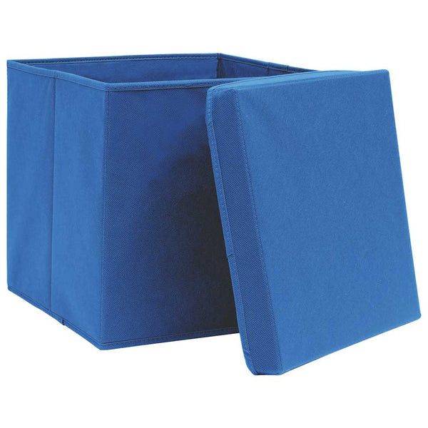 vidaXL Storage Boxes with Lids 4 pcs. Blue 32x32x32 cm Fabric