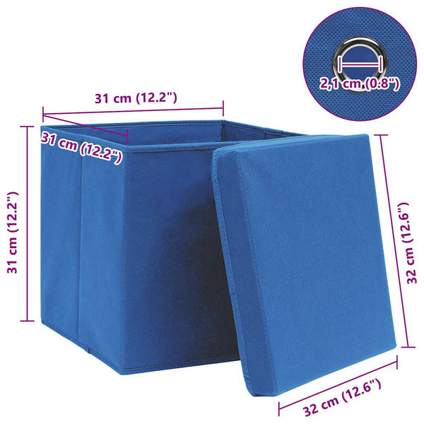 vidaXL Storage Boxes with Lids 4 pcs. Blue 32x32x32 cm Fabric