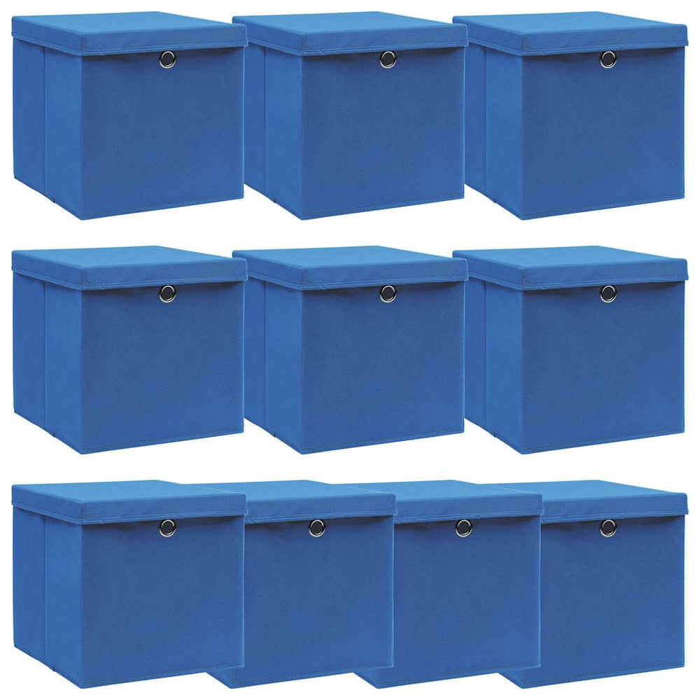 vidaXL Storage Boxes with Lids 10 pcs Blue 32x32x32 cm Fabric