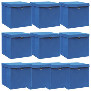 vidaXL Storage Boxes with Lids 10 pcs Blue 32x32x32 cm Fabric