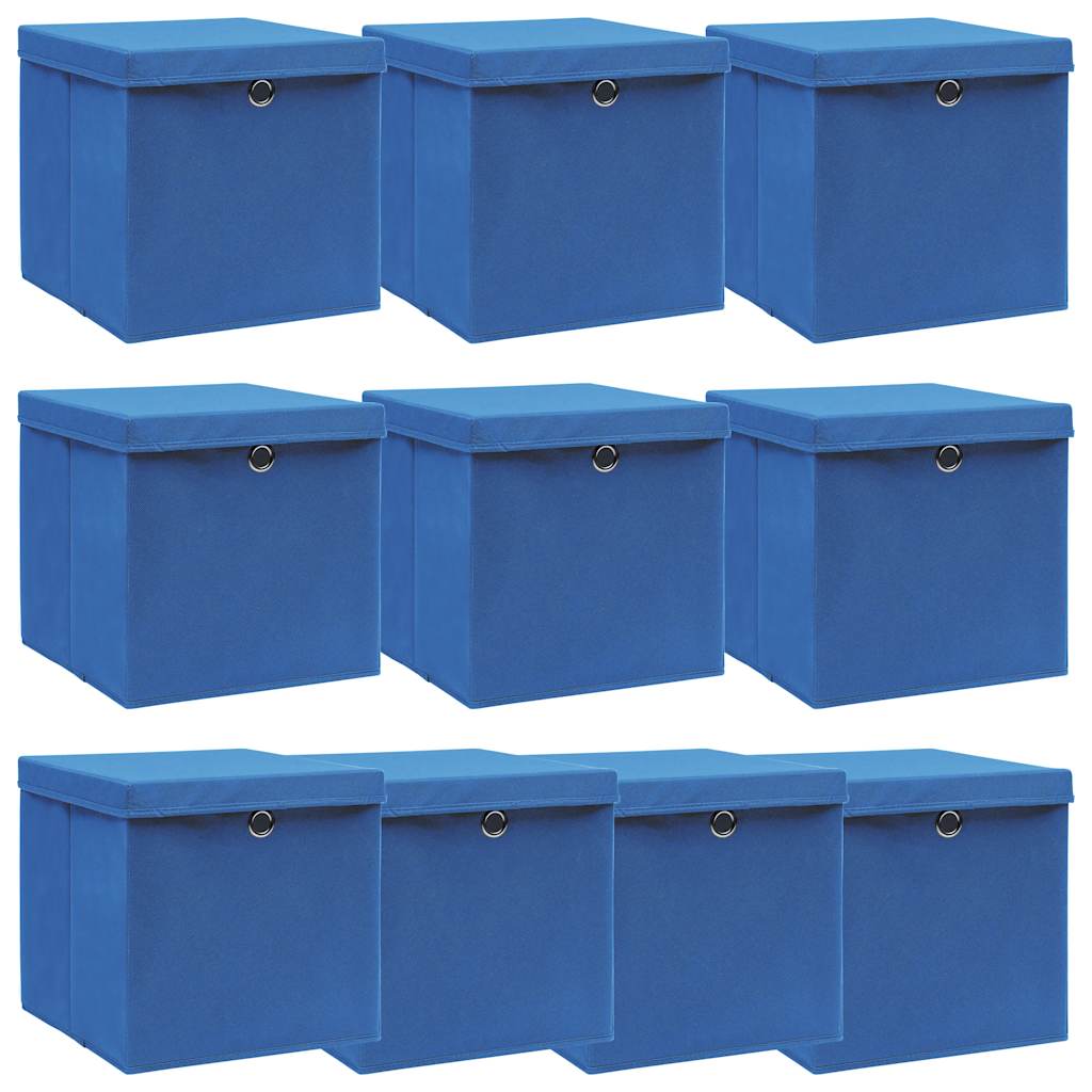 vidaXL Storage Boxes with Lids 10 pcs Blue 32x32x32 cm Fabric