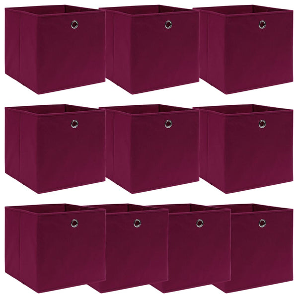 vidaXL Storage Boxes 10 pcs. Dark Red 32x32x32 cm Fabric