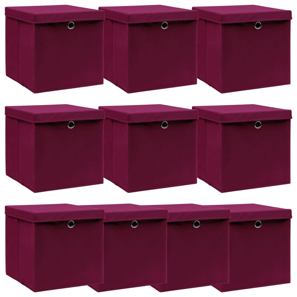 vidaXL Storage Boxes with Lids 10 pcs Dark Red 32x32x32cm