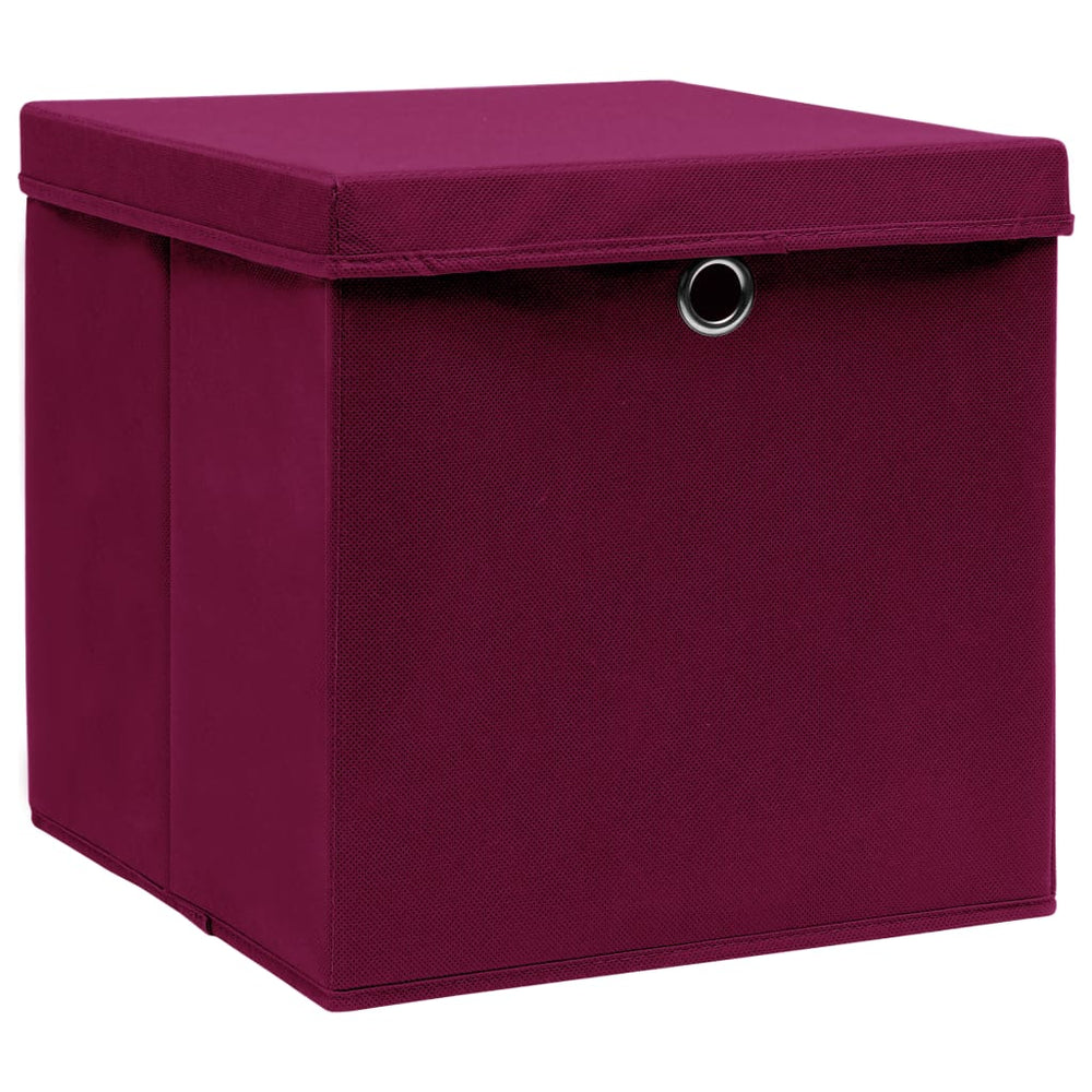 vidaXL Storage Boxes with Lids 10 pcs Dark Red 32x32x32cm
