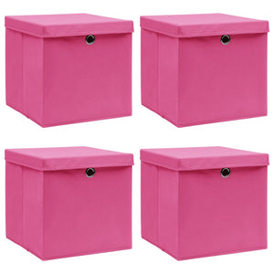vidaXL Storage Boxes with Lids 4 pcs. Pink 32x32x32 cm Fabric