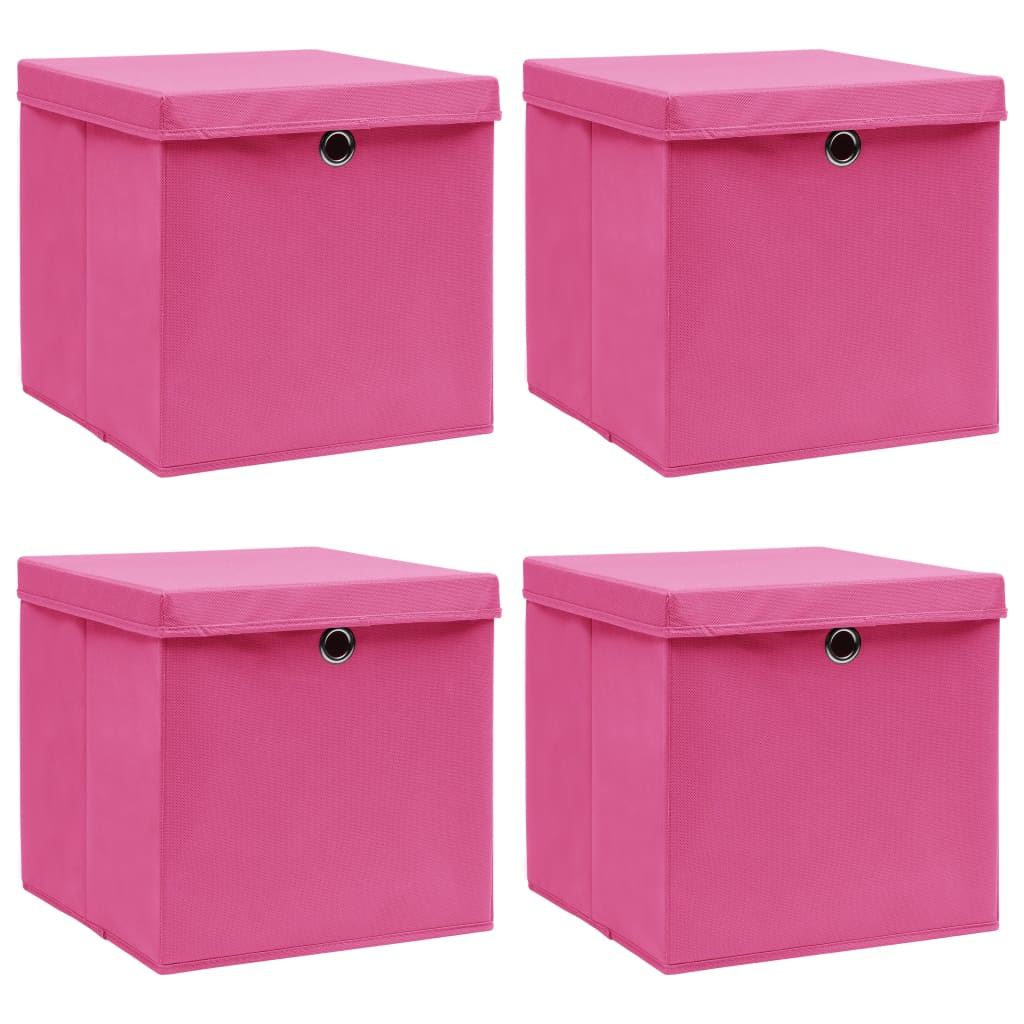 vidaXL Storage Boxes with Lids 4 pcs. Pink 32x32x32 cm Fabric