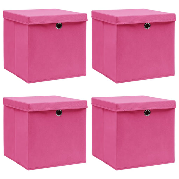 vidaXL Storage Boxes with Lids 4 pcs. Pink 32x32x32 cm Fabric