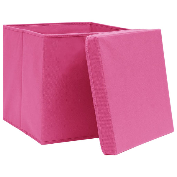 vidaXL Storage Boxes with Lids 4 pcs. Pink 32x32x32 cm Fabric