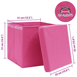 vidaXL Storage Boxes with Lids 4 pcs. Pink 32x32x32 cm Fabric