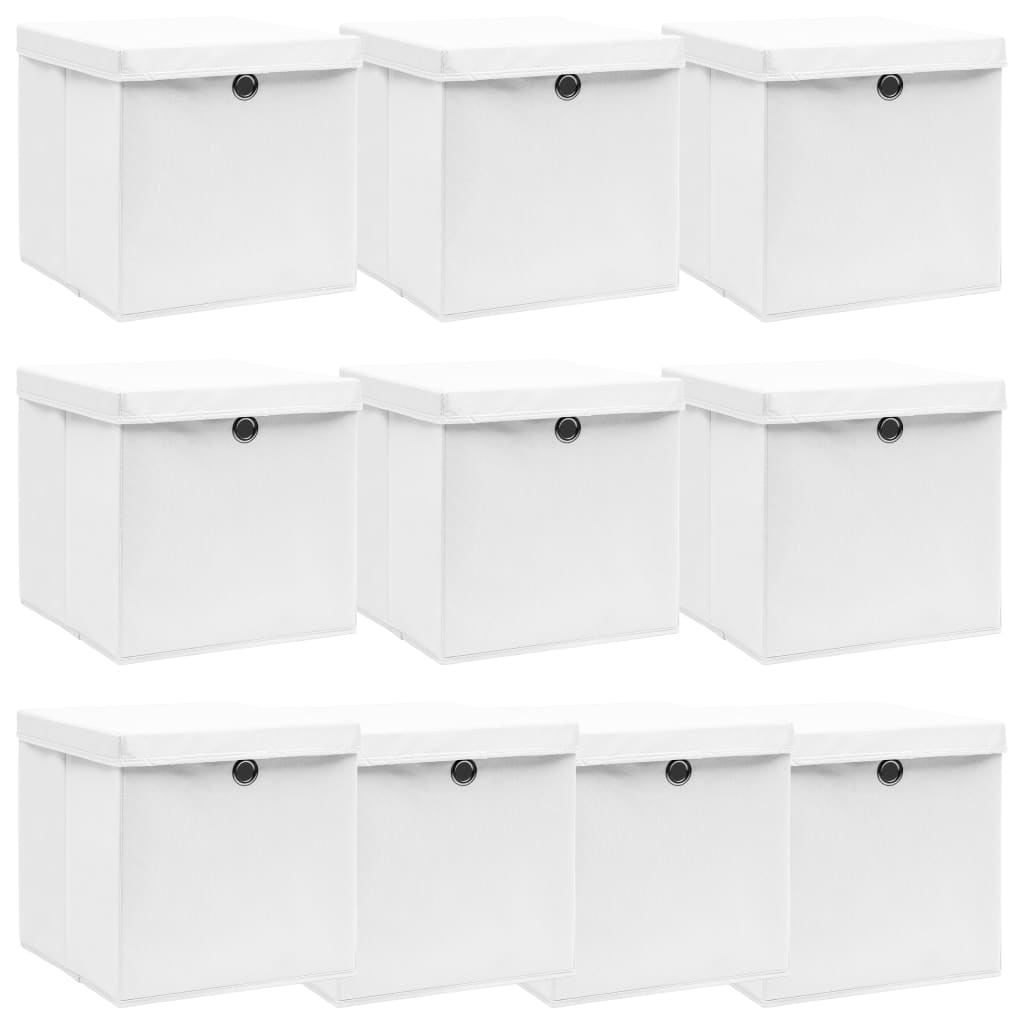 vidaXL Storage Boxes with Lids 10 pcs. White 32x32x32 cm Fabric