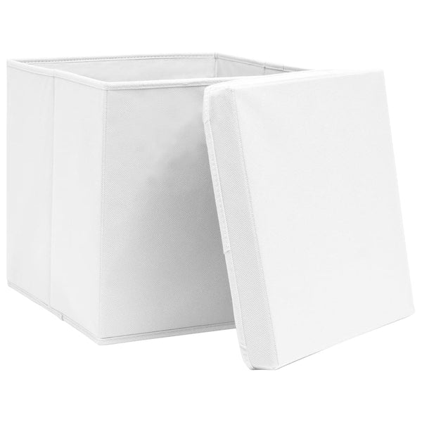 vidaXL Storage Boxes with Lids 10 pcs. White 32x32x32 cm Fabric