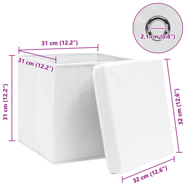 vidaXL Storage Boxes with Lids 10 pcs. White 32x32x32 cm Fabric