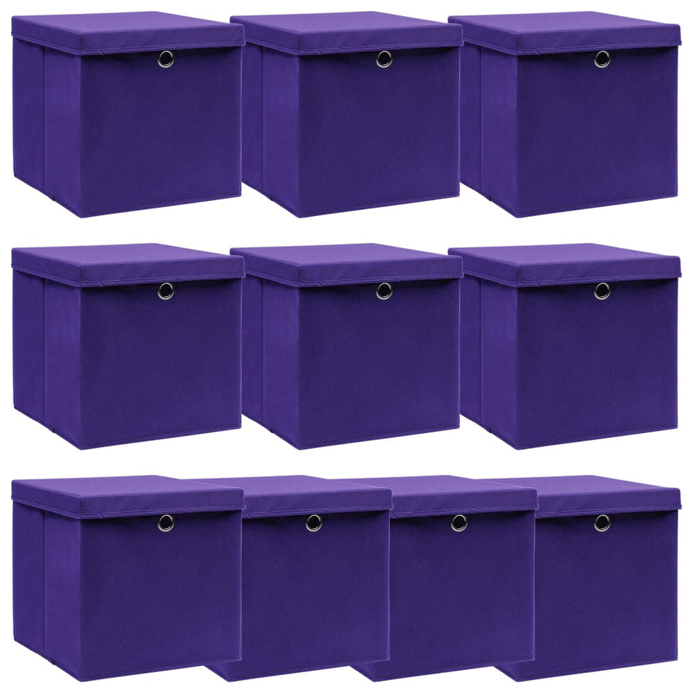 vidaXL Storage Boxes with Lids 10 pcs. Purple 32x32x32 cm Fabric