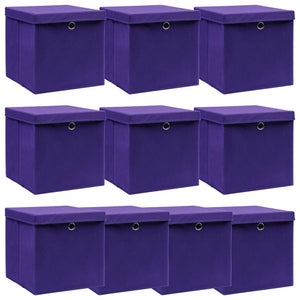 vidaXL Storage Boxes with Lids 10 pcs. Purple 32x32x32 cm Fabric