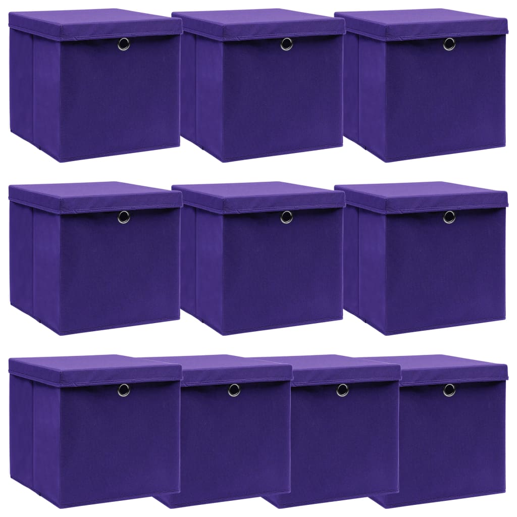 vidaXL Storage Boxes with Lids 10 pcs. Purple 32x32x32 cm Fabric