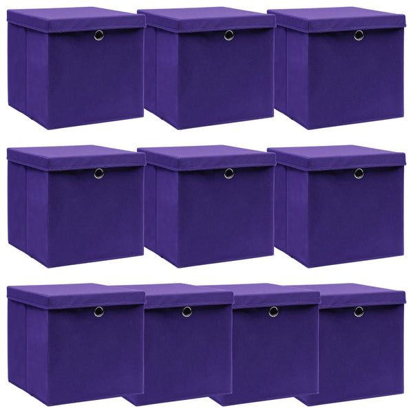 vidaXL Storage Boxes with Lids 10 pcs. Purple 32x32x32 cm Fabric