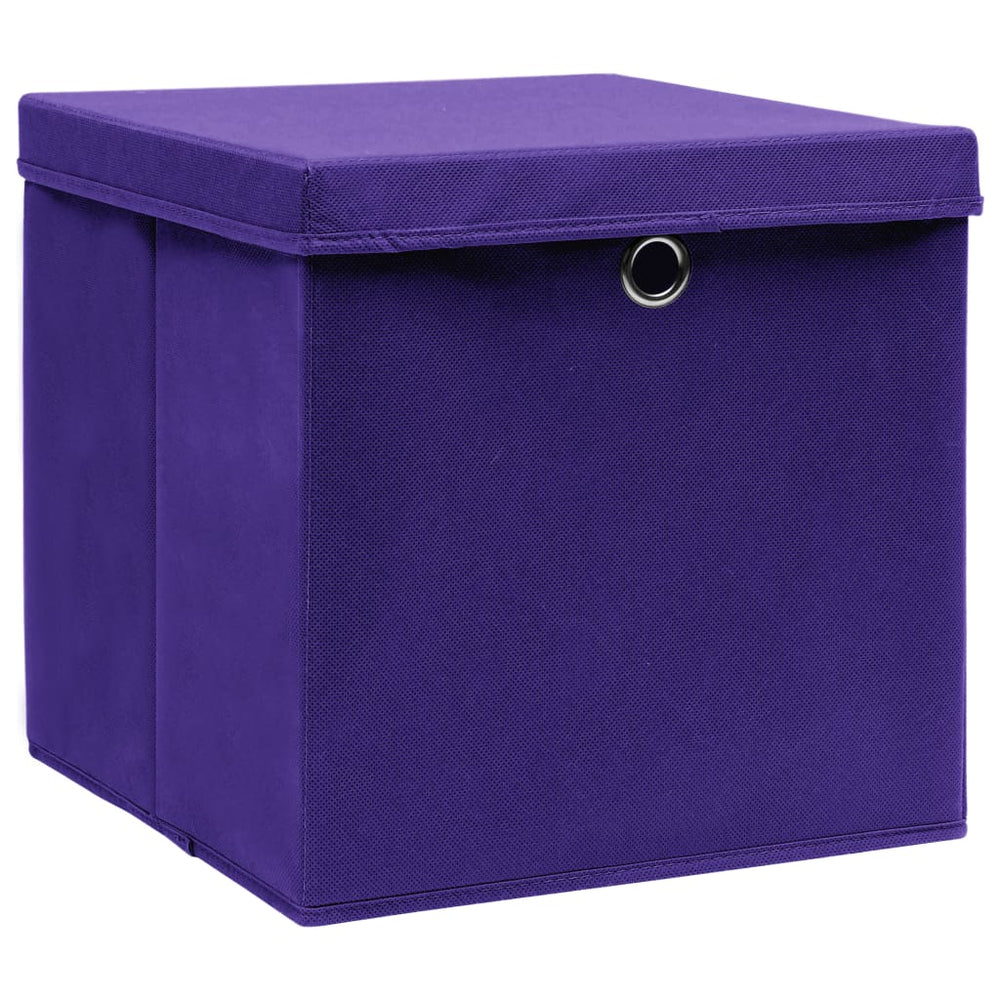 vidaXL Storage Boxes with Lids 10 pcs. Purple 32x32x32 cm Fabric