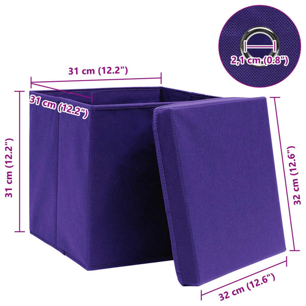 vidaXL Storage Boxes with Lids 10 pcs. Purple 32x32x32 cm Fabric