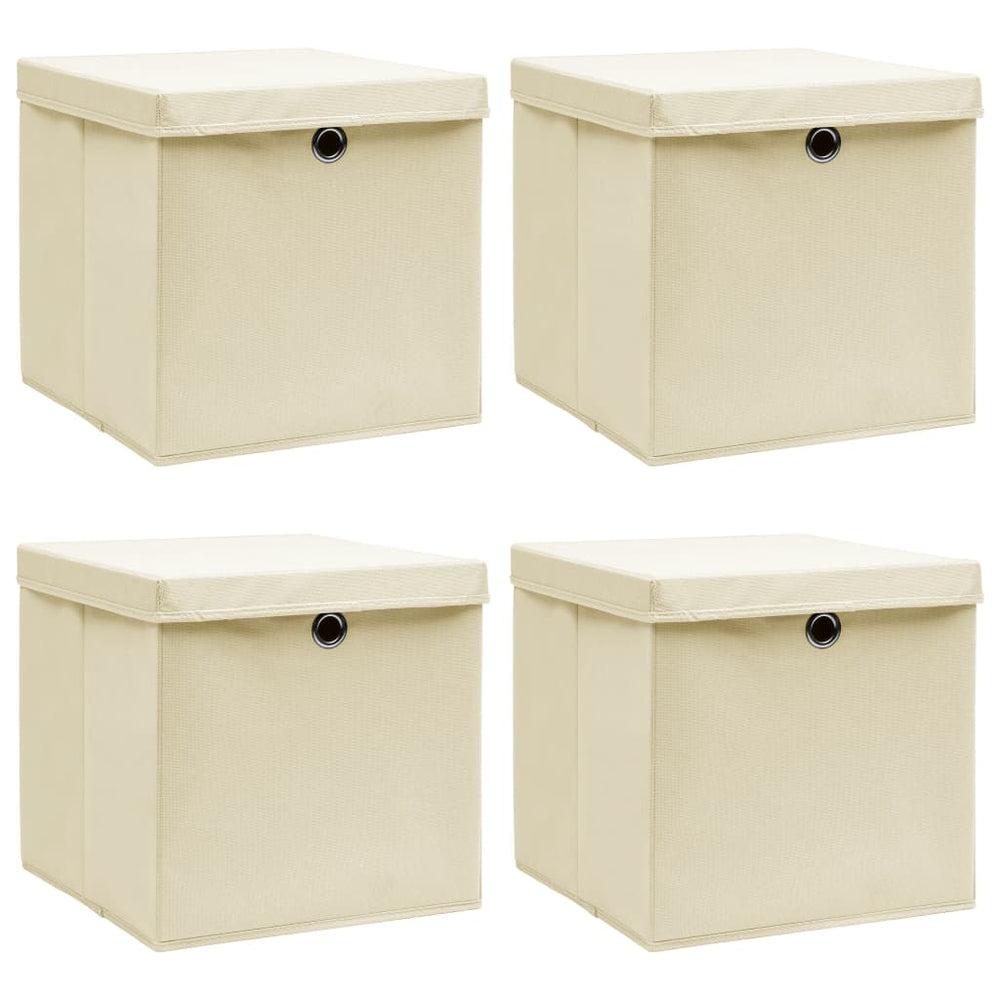 vidaXL Storage Boxes with Lid 4 pcs. Cream 32x32x32 cm Fabric