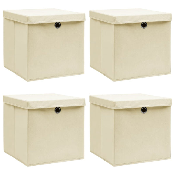 vidaXL Storage Boxes with Lid 4 pcs. Cream 32x32x32 cm Fabric