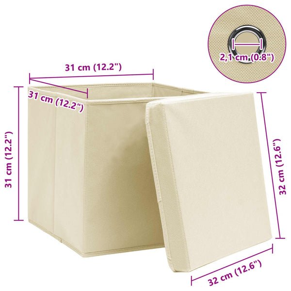 vidaXL Storage Boxes with Lid 4 pcs. Cream 32x32x32 cm Fabric