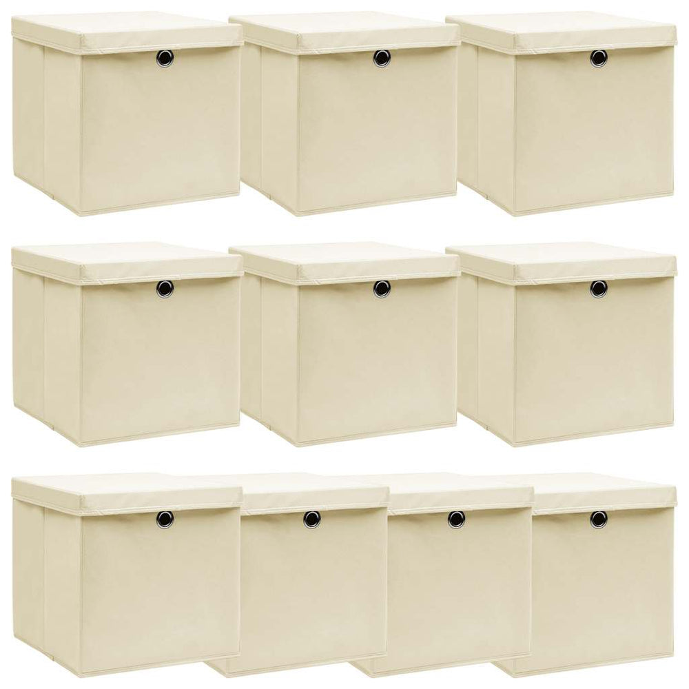 vidaXL Storage Boxes with Lids 10 pcs. Cream 32x32x32 cm Fabric