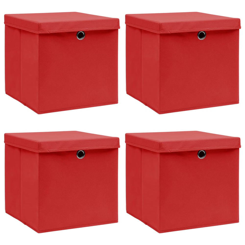 vidaXL Storage Boxes with Lids 4 pcs. Red 32x32x32 cm Fabric