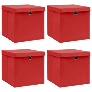 vidaXL Storage Boxes with Lids 4 pcs. Red 32x32x32 cm Fabric