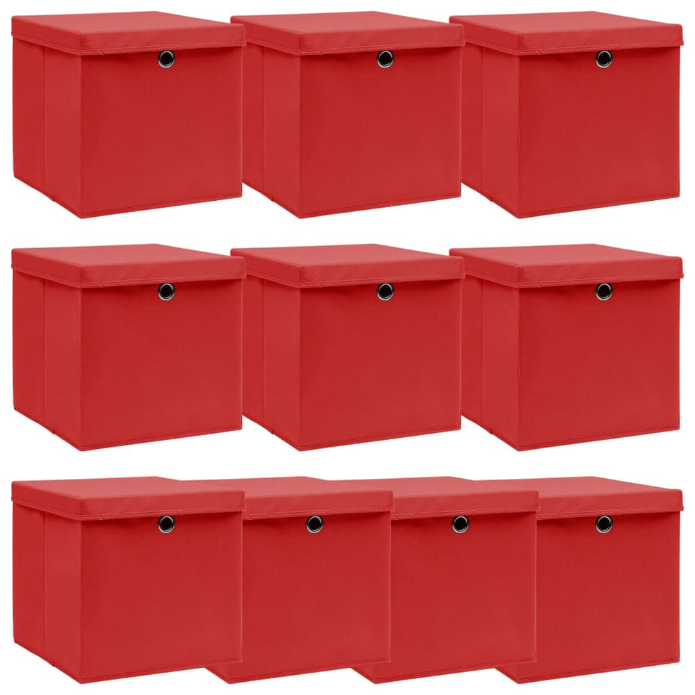 vidaXL Storage Boxes with Lids 10 pcs. Red 32x32x32 cm Fabric