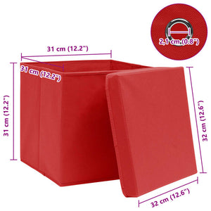 vidaXL Storage Boxes with Lids 10 pcs. Red 32x32x32 cm Fabric