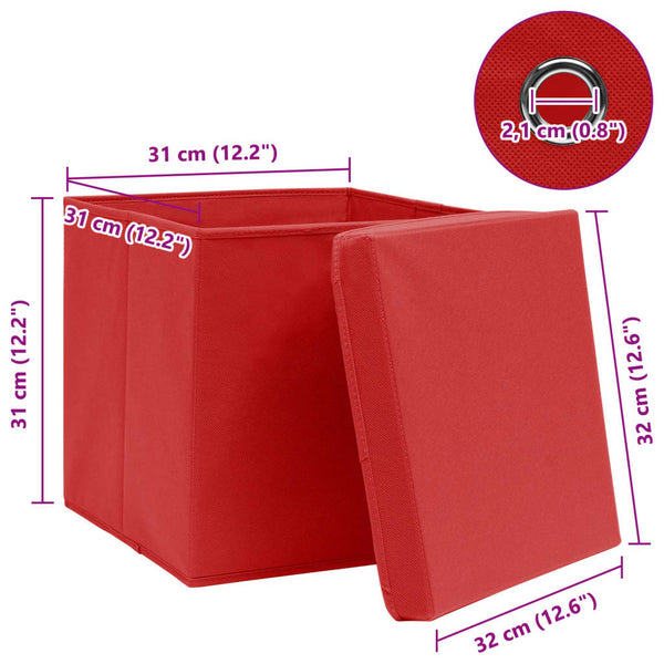 vidaXL Storage Boxes with Lids 10 pcs. Red 32x32x32 cm Fabric